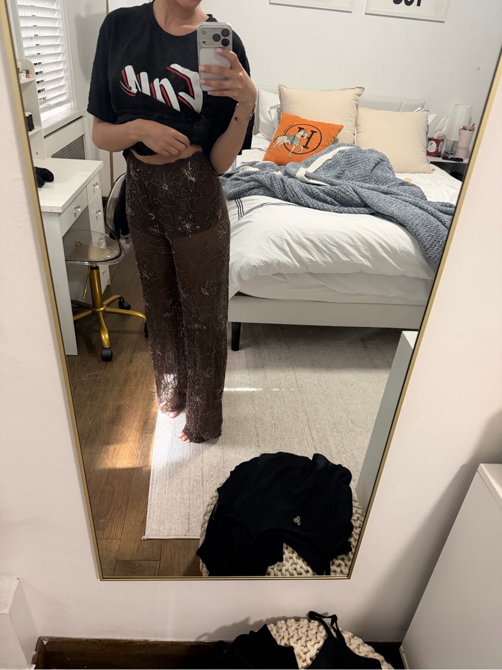 Zara Brown Embellished Wide-Leg Pants
